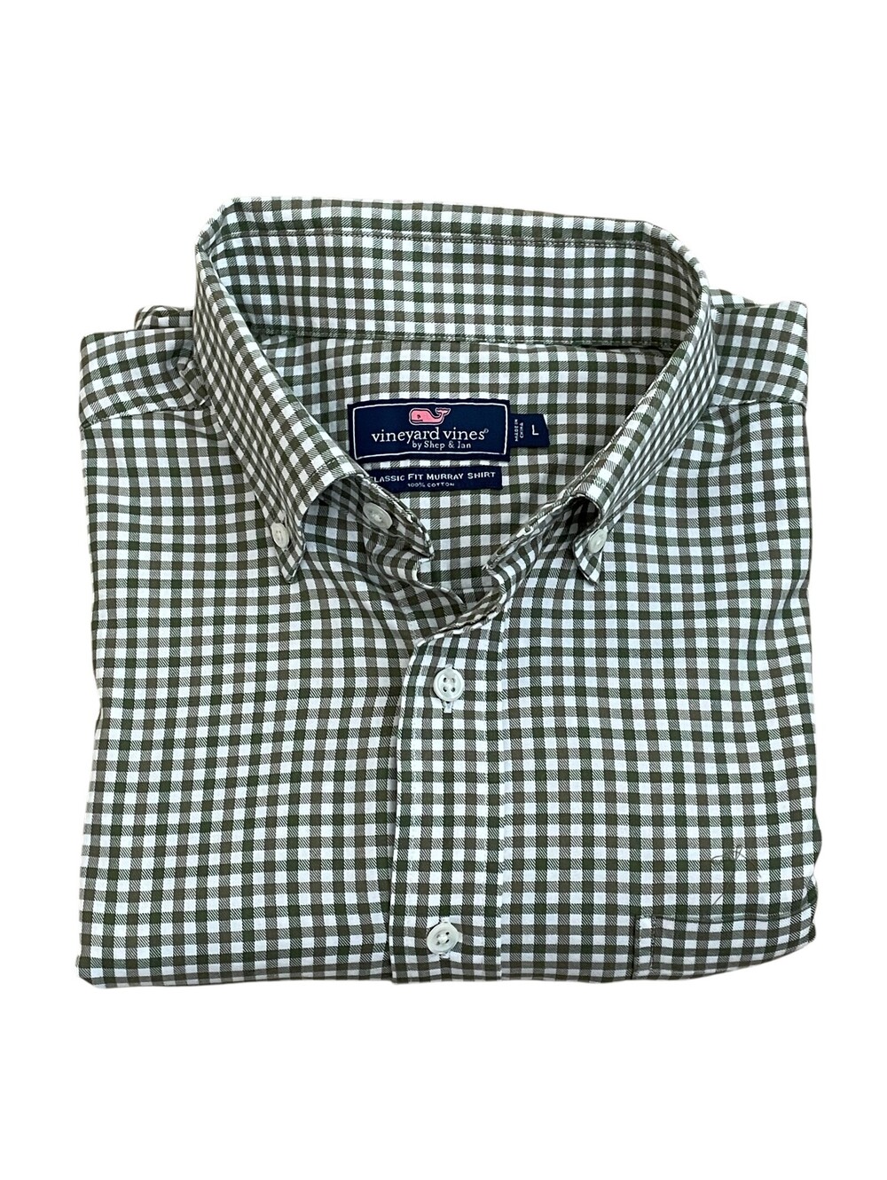 Vineyards Vines Mens LG Olive Green Gingham L/S Murray Shirt - Picture 4 of 8